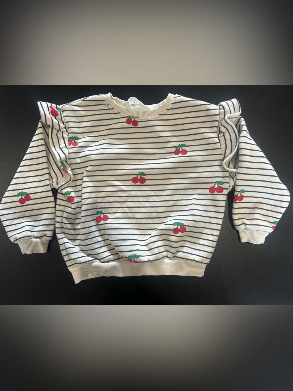 H&M Cream Navy Stripe Sweatshirt with Red Cherry Print